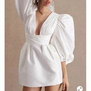 Watters Meringue Wedding Lace V-Neck Balloon-Sleeve Mini Dress 0